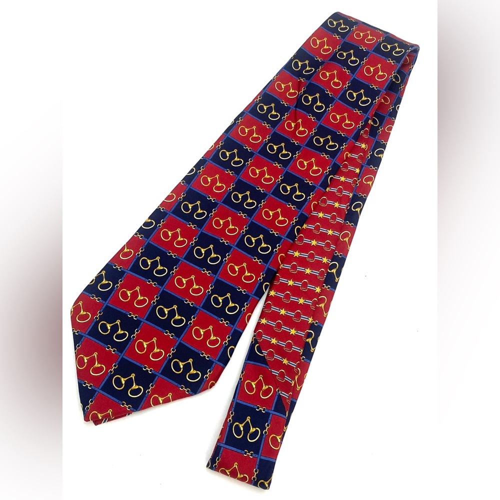 Tommy Hilfiger Red/Blue Checked Horse Bit Silk Necktie